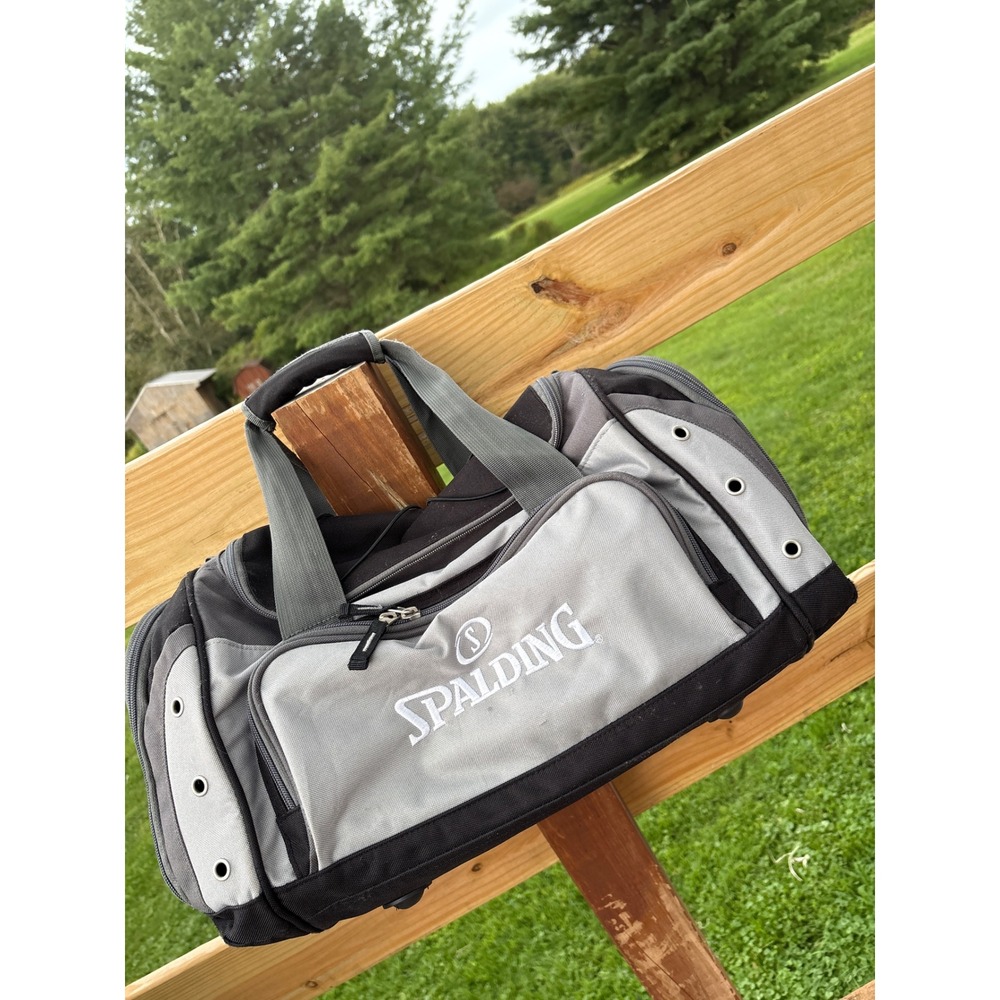 Spalding Mens Athletic Duffel Gym Bag Grey Black Travel Sports Bag Padded Strap